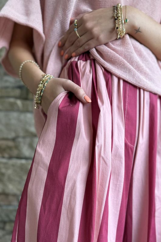 Bloc Striped Wide Leg Pant Raspberry & Rose