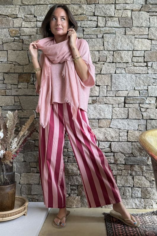 Bloc Striped Wide Leg Pant Raspberry & Rose