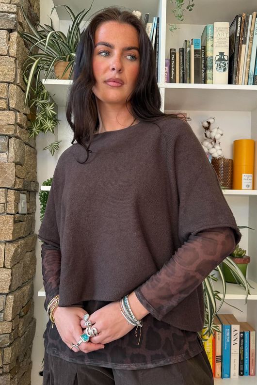 Bobby Mesh Layering Top Aliyah Leopard Coffee Bean