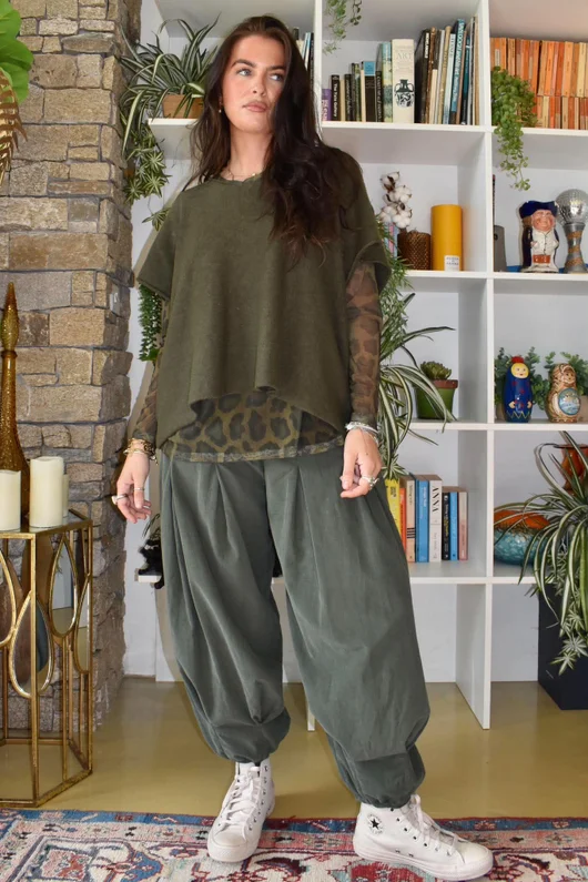 Bobby Mesh Layering Top Aliyah Leopard Mucky Olive
