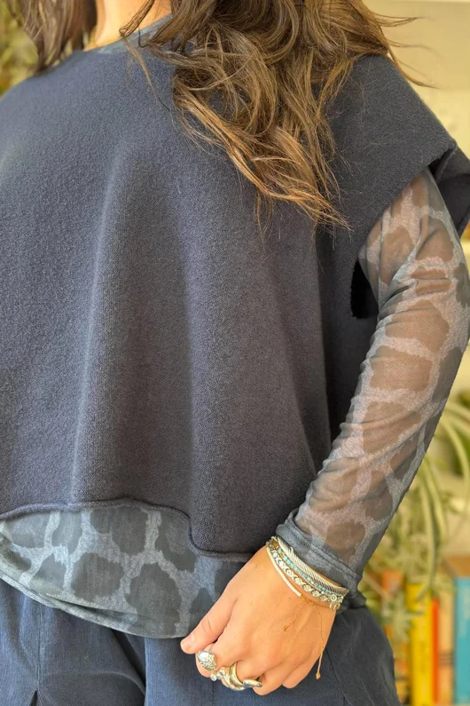 Bobby Mesh Layering Top Aliyah Leopard Navy