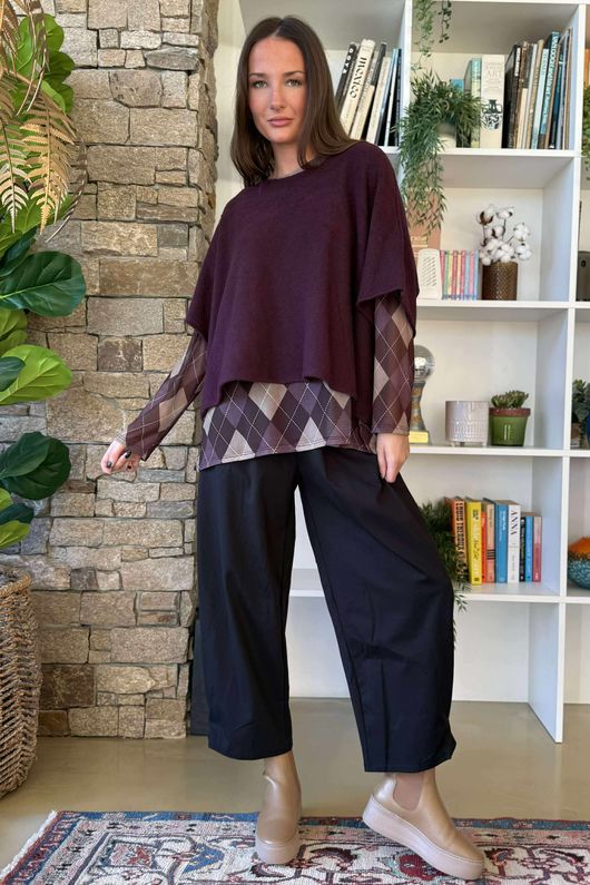 Bobby Mesh Layering Top Argyle Aubergine