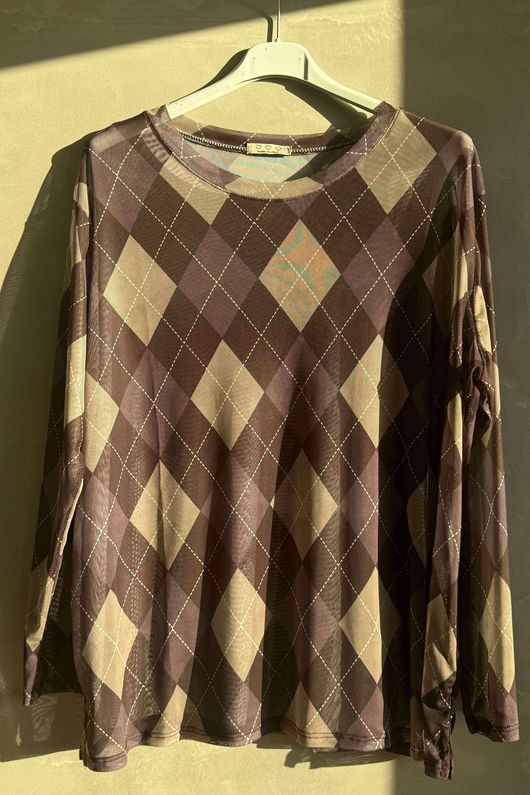 Bobby Mesh Layering Top Argyle Aubergine