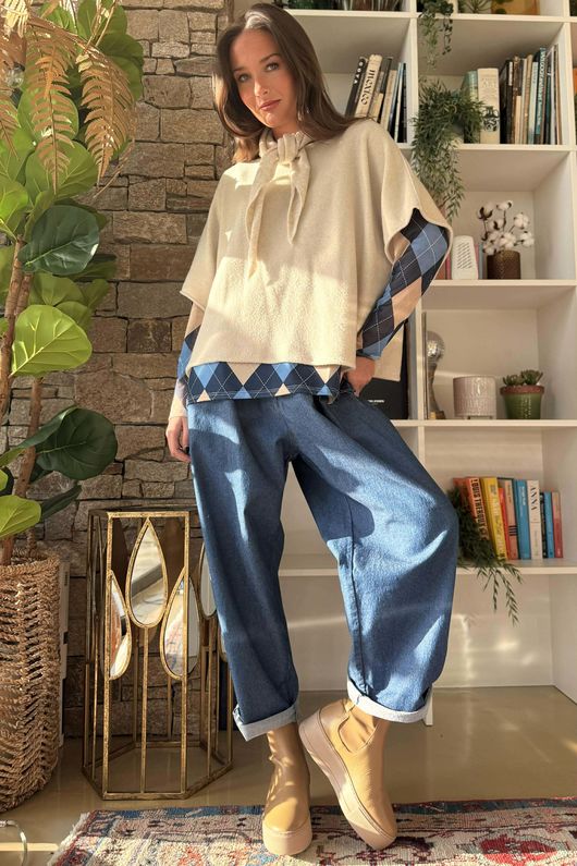 Bobby Mesh Layering Top Argyle B Navy