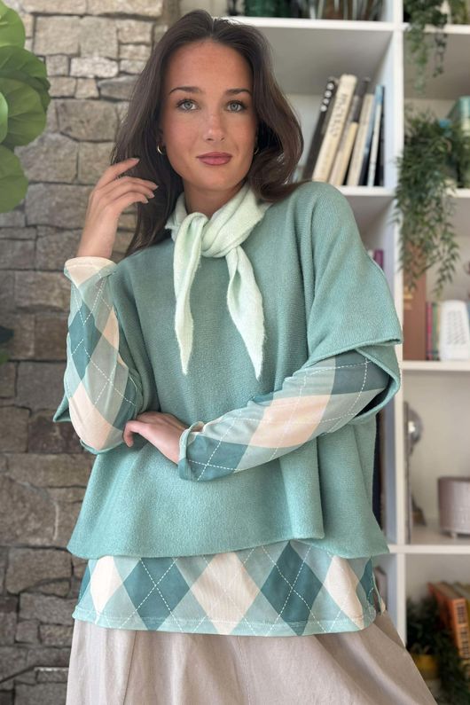 Bobby Mesh Layering Top Argyle B Sage /7 