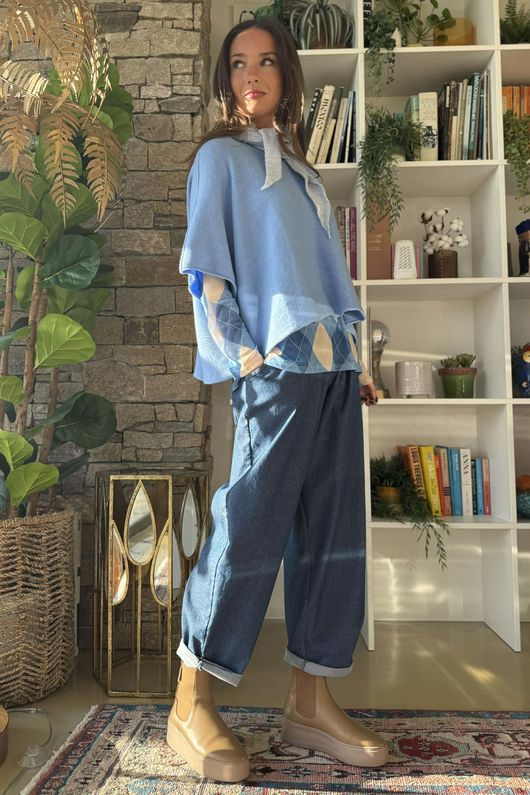 Bobby Mesh Layering Top Argyle B Sky