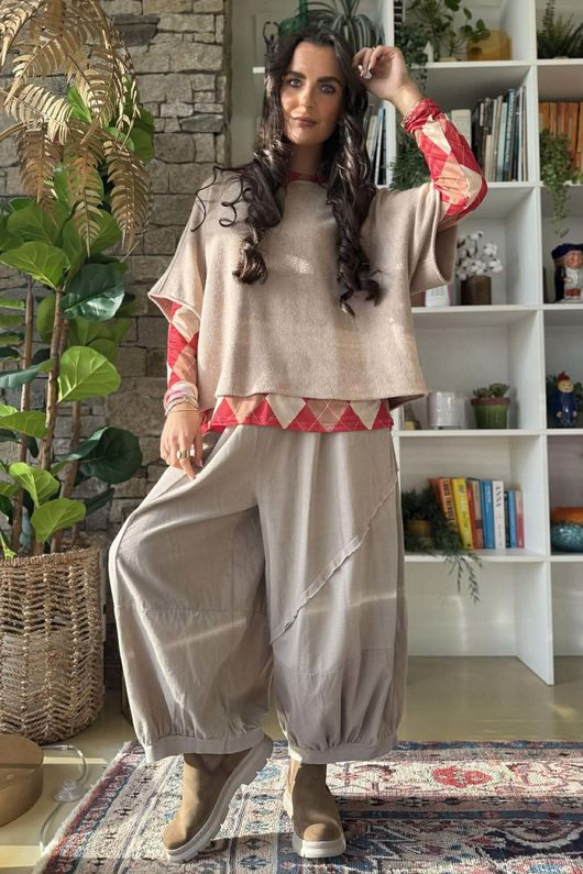 Bobby Mesh Layering Top Argyle B Soft Red