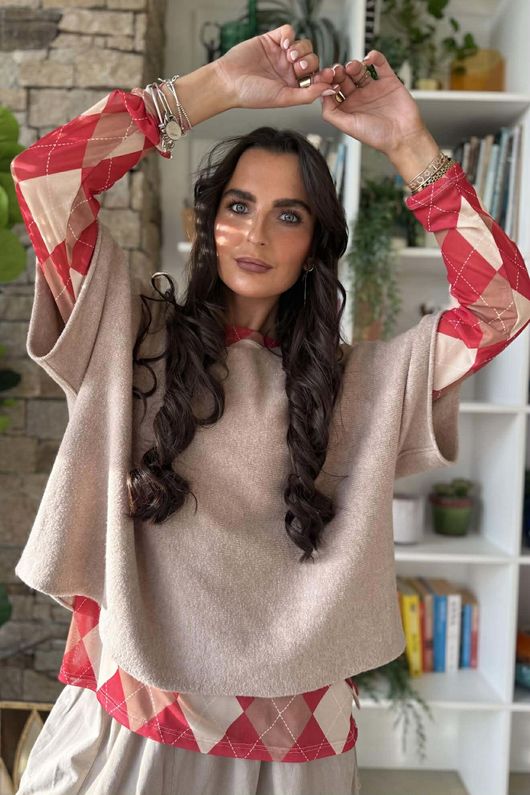 Bobby Mesh Layering Top Argyle B Soft Red - 