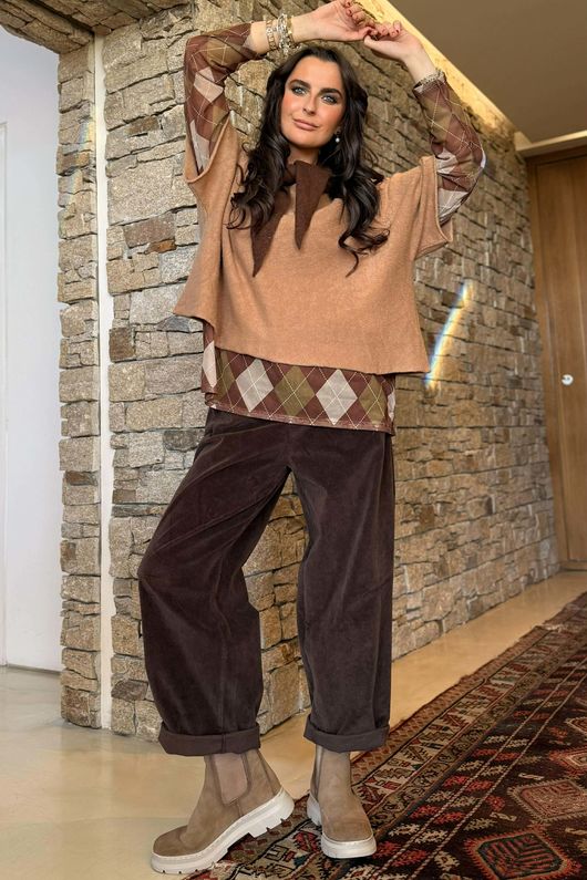 Bobby Mesh Layering Top Argyle Chocolate