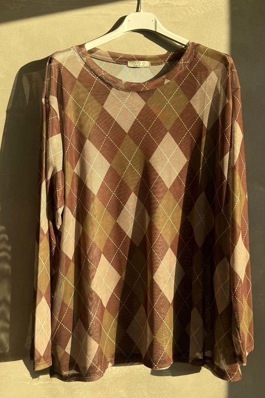 Bobby Mesh Layering Top Argyle Chocolate