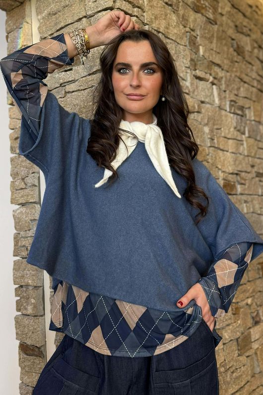 Bobby Mesh Layering Top Argyle Denim /4=