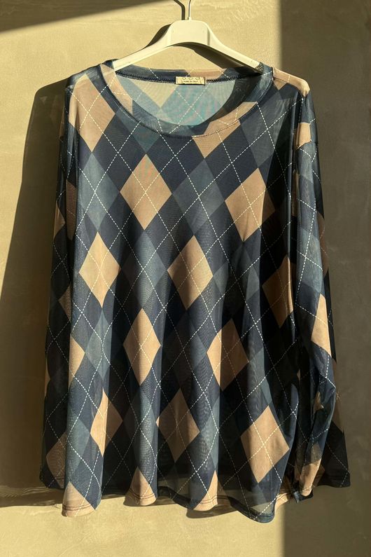 Bobby Mesh Layering Top Argyle Denim