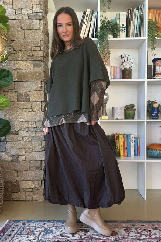 Bobby Mesh Layering Top Argyle Khaki