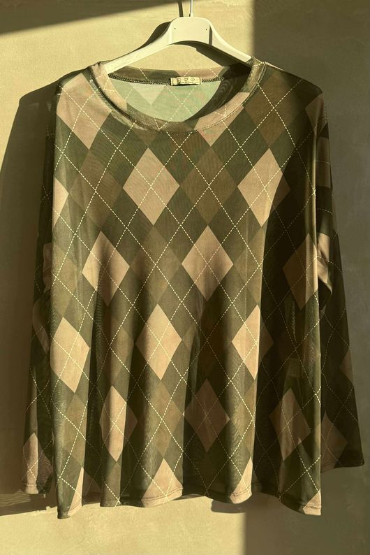 Bobby Mesh Layering Top Argyle Khaki