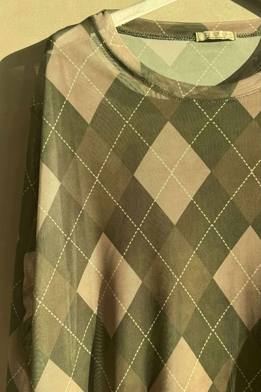 Bobby Mesh Layering Top Argyle Khaki