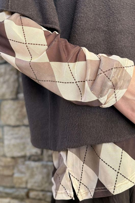Bobby Mesh Layering Top Argyle Stone