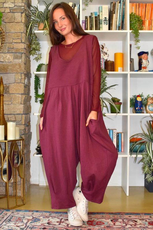 Bobby Mesh Layering Top Plain Burgundy 