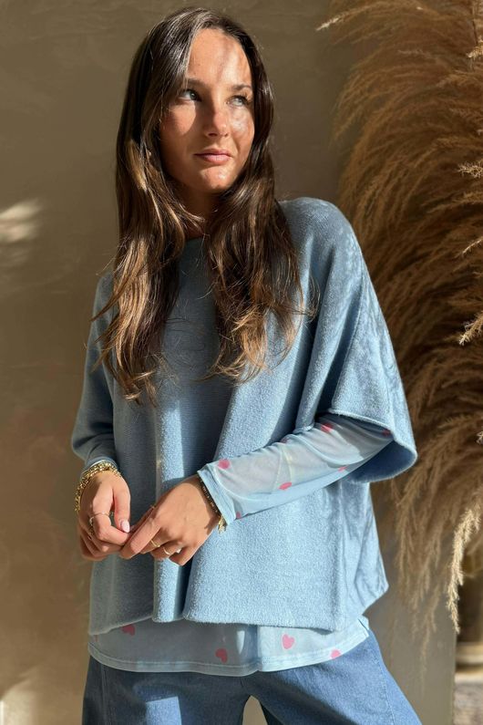 Bobby Mesh Layering Top Heart Baby Blue & Peony ** /5=