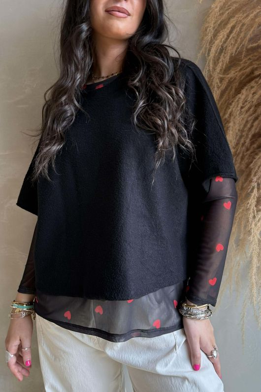 Bobby Mesh Layering Top Heart Black & Red **