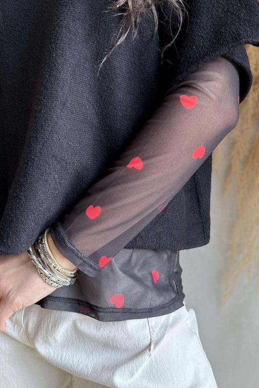 Bobby Mesh Layering Top Heart Black & Red
