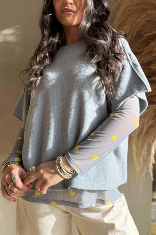 Bobby Mesh Layering Top Heart Grey & Yellow /3 **