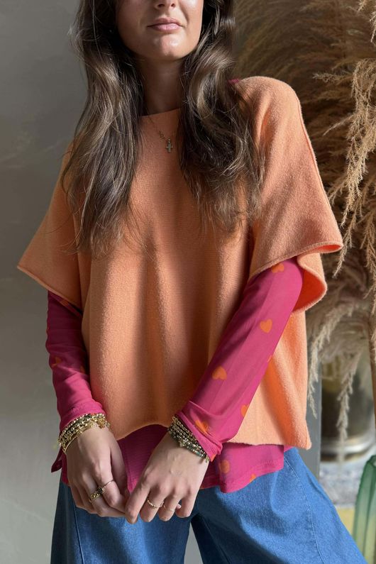 Bobby Mesh Layering Top Heart Hot Pink & Aperol /3 **