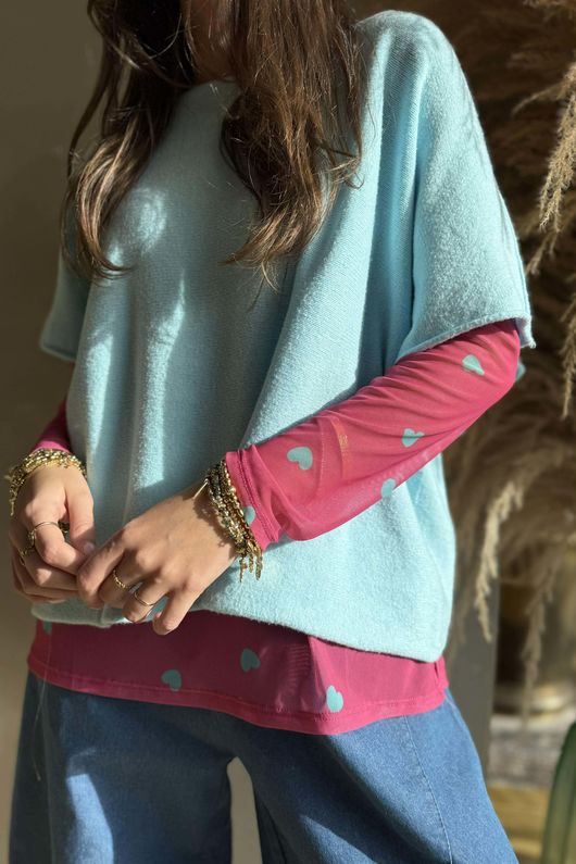 Bobby Mesh Layering Top Heart Hot Pink & Aqua