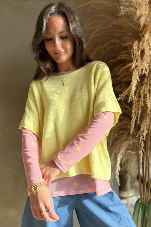 Bobby Mesh Layering Top Heart Sugar Pink & Lemon ** /5=
