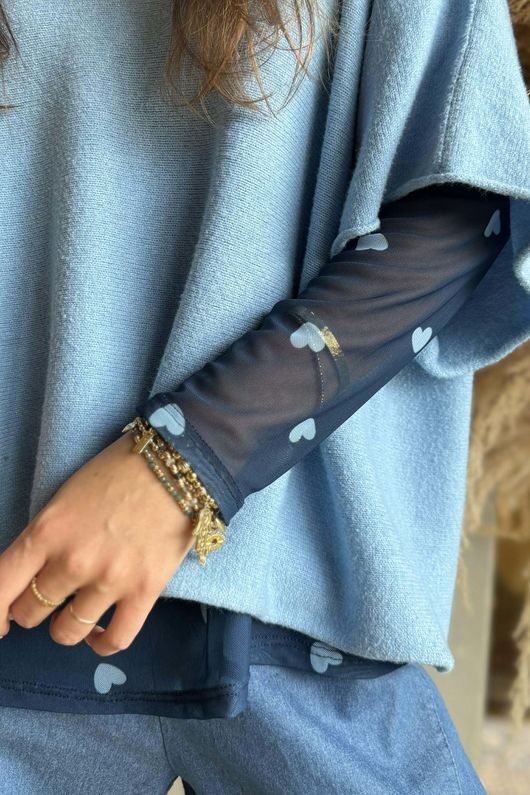 Bobby Mesh Layering Top Heart Navy & Denim