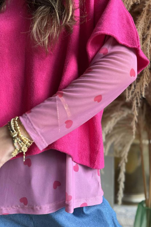 Bobby Mesh Layering Top Heart Peony & Hot Pink