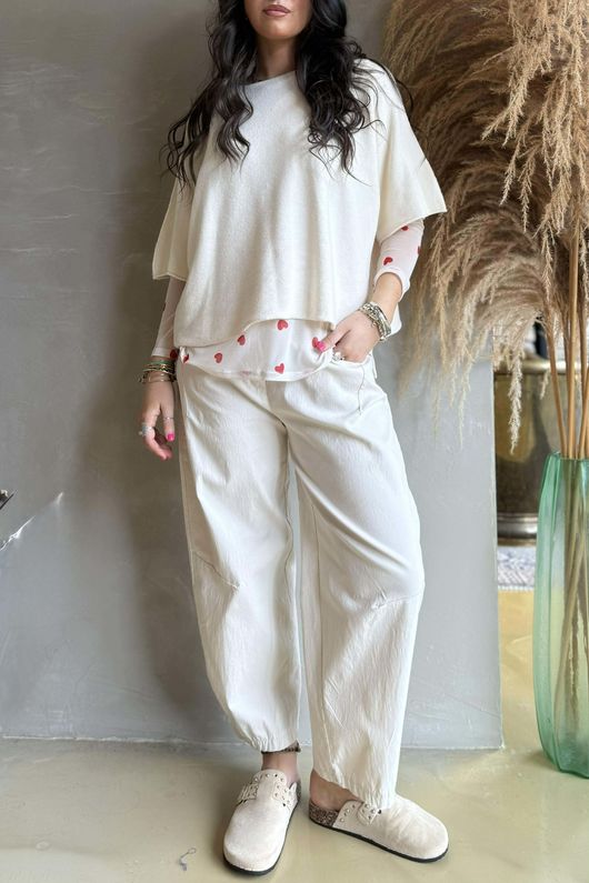 Bobby Mesh Layering Top Heart Warm White & Red