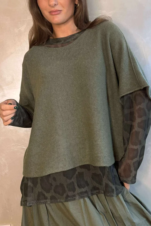 Bobby Mesh Layering Top Aliyah Leopard Dark Khaki 