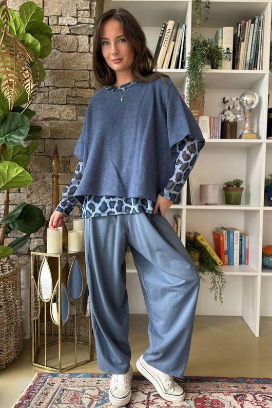 Bobby Mesh Layering Top Leopard Light Denim -