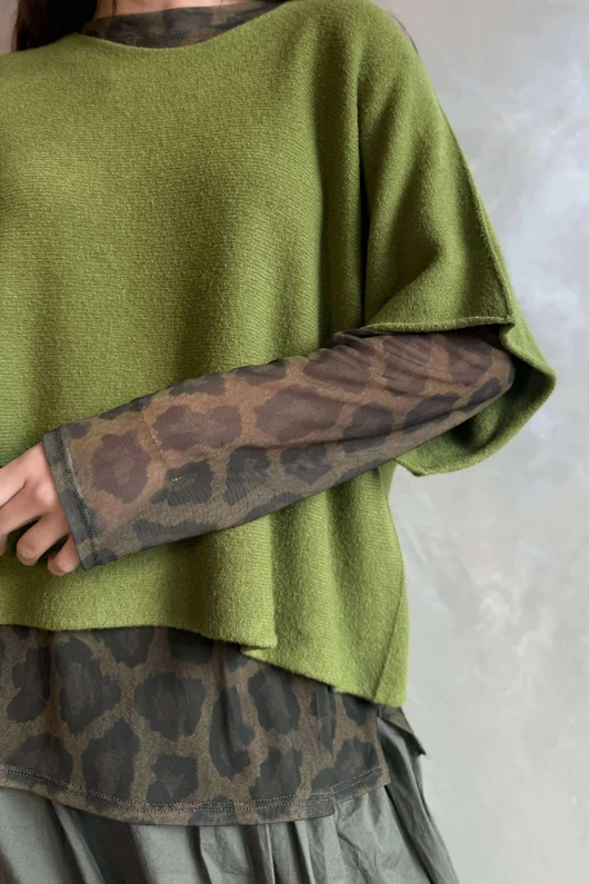 Bobby Mesh Layering Top Aliyah Leopard Mucky Olive