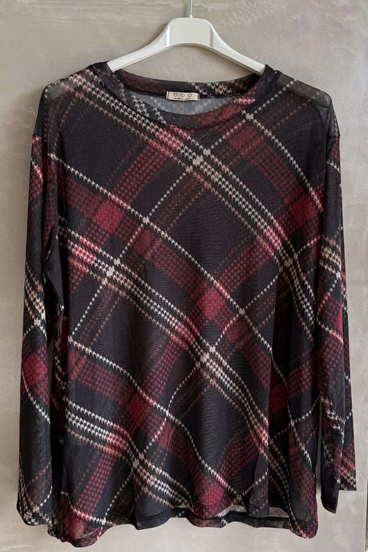 Bobby Mesh Layering Top Plaid 2 Black Burgundy /11=