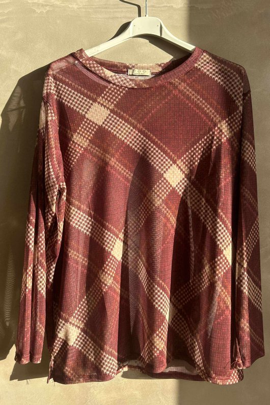 Bobby Mesh Layering Top Plaid Burgundy /5=