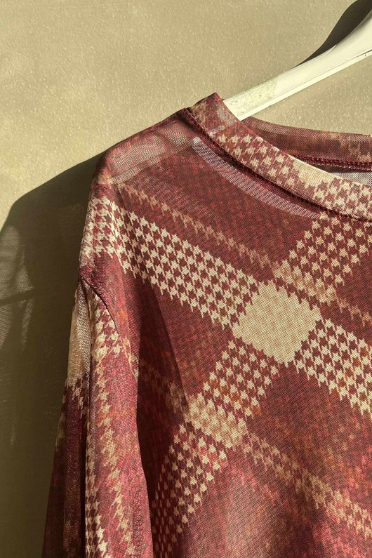 Bobby Mesh Layering Top Plaid Burgundy