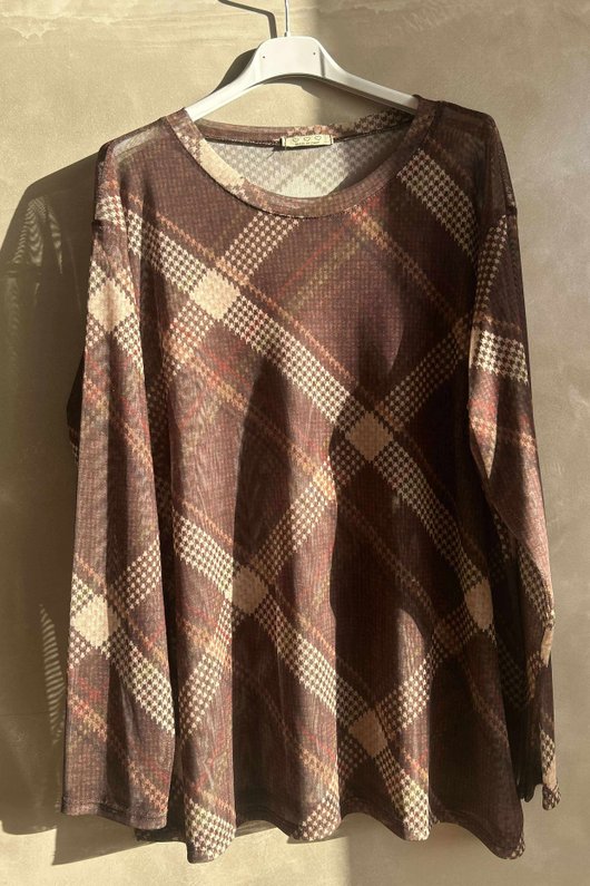 Bobby Mesh Layering Top Plaid Chocolate /5=