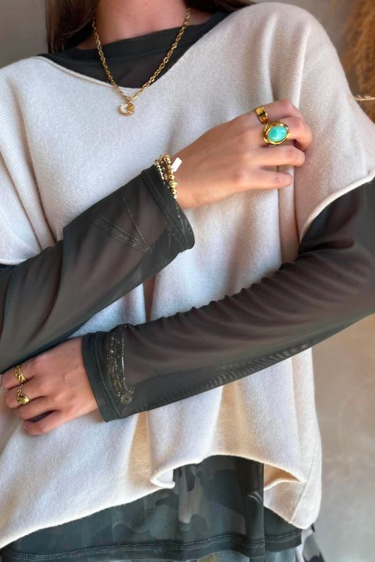 Bobby Mesh Layering Top Plain Dark Khaki