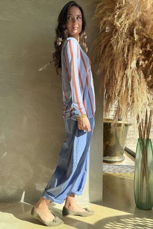 Bobby Mesh Layering Top Stripe Baby Blue & Rust /6=