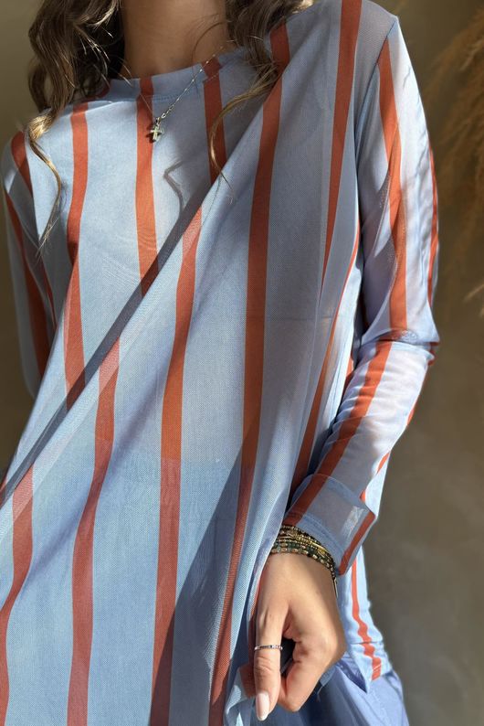 Bobby Mesh Layering Top Stripe Baby Blue & Rust /6=