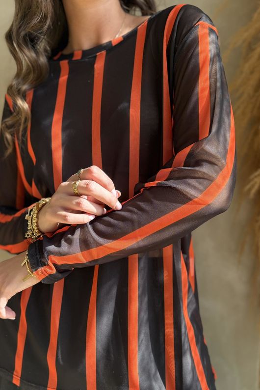 Bobby Mesh Layering Top Stripe Black & Aperol /15=