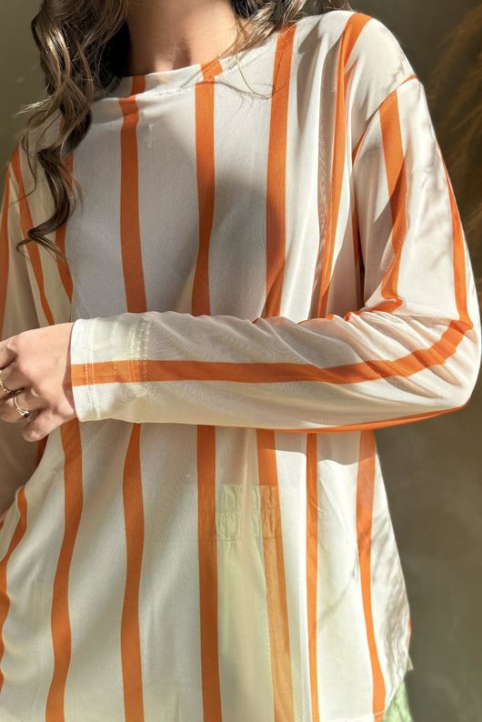 Bobby Mesh Layering Top Stripe Calico & Aperol /18=