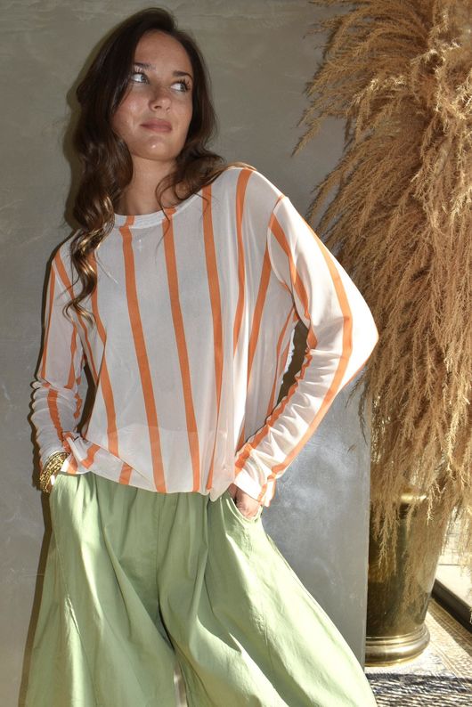 Bobby Mesh Layering Top Stripe Calico & Aperol /18=