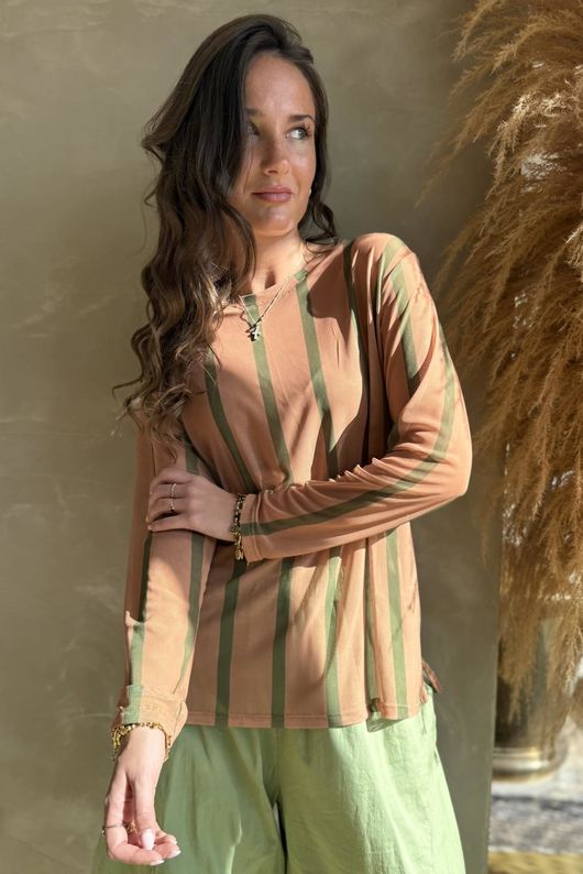 Bobby Mesh Layering Top Stripe Camel & Khaki /13=