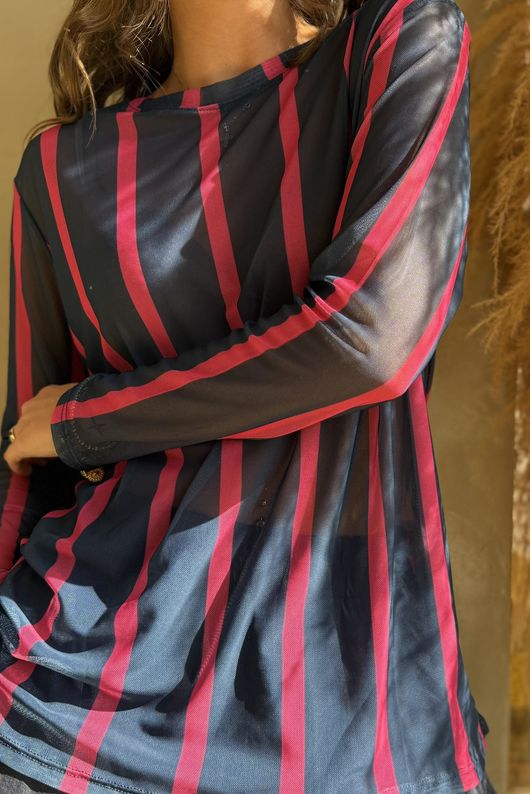 Bobby Mesh Layering Top Stripe Navy & Hot Pink /16=