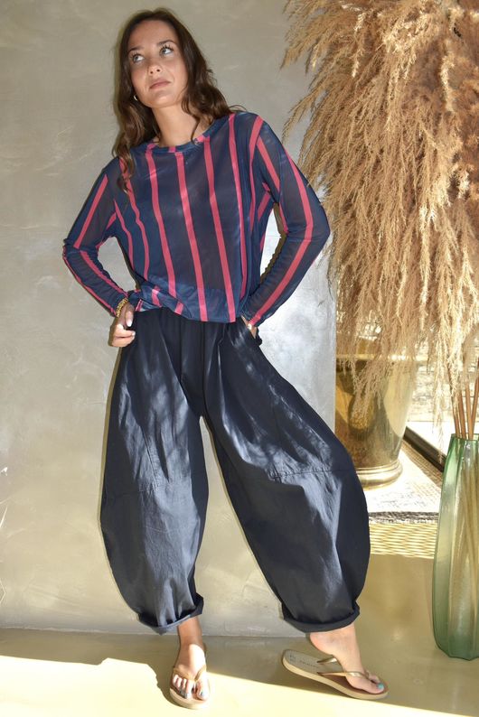 Bobby Mesh Layering Top Stripe Navy & Hot Pink /16=