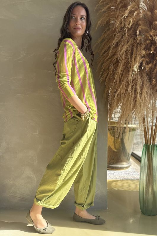 Bobby Mesh Layering Top Stripe Olive & Pink /3=