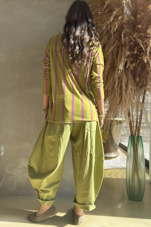 Bobby Mesh Layering Top Stripe Olive & Pink /3=