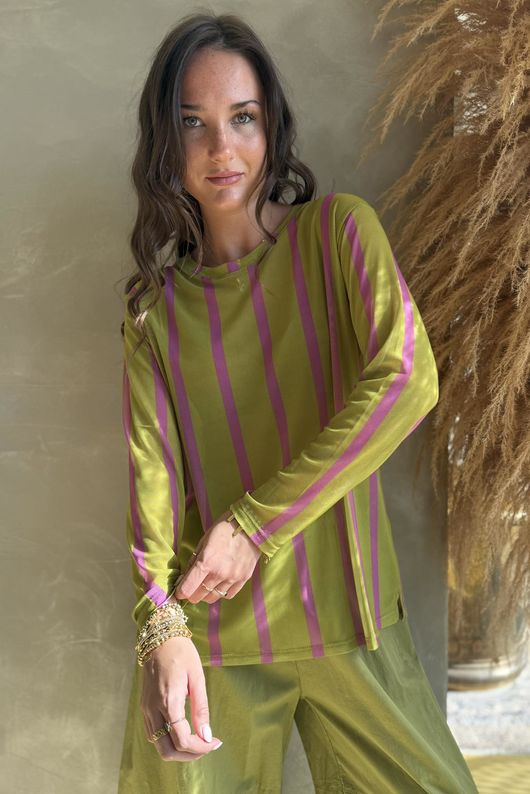 Bobby Mesh Layering Top Stripe Olive & Pink /3=
